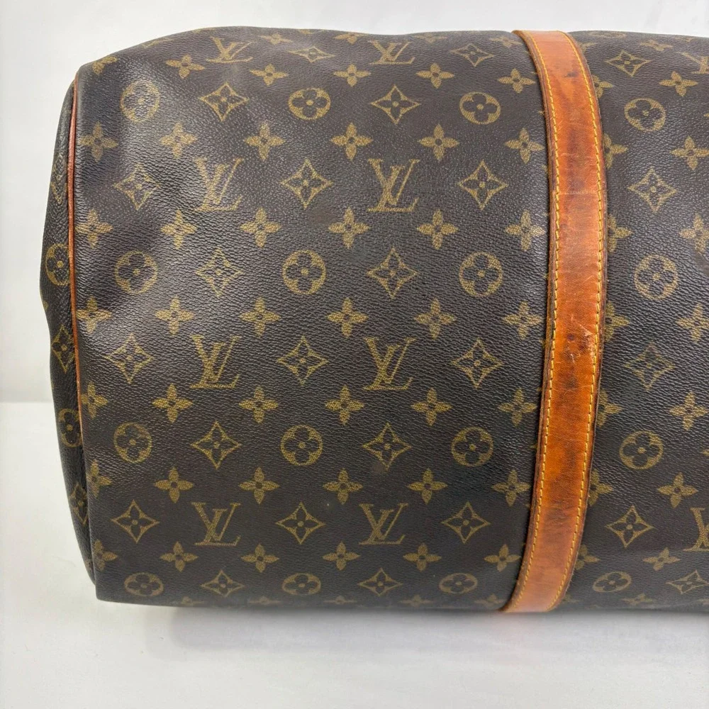 Louis Vuitton Keepall 60 Monogram Canvas Duffle Bag Brown Vintage FH1920